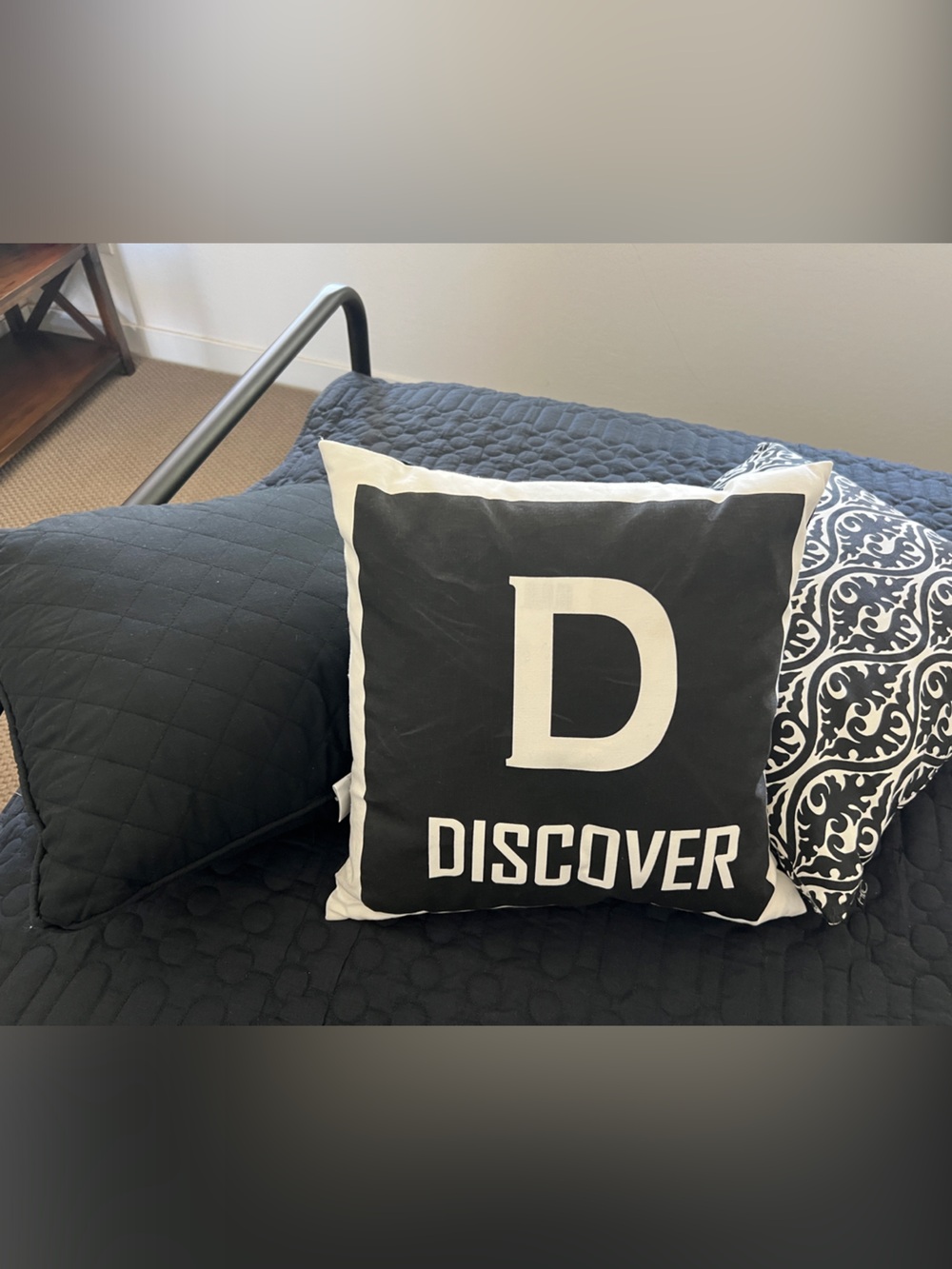Discover D Monogram Decorative Throw Pillow - Black and White X 3